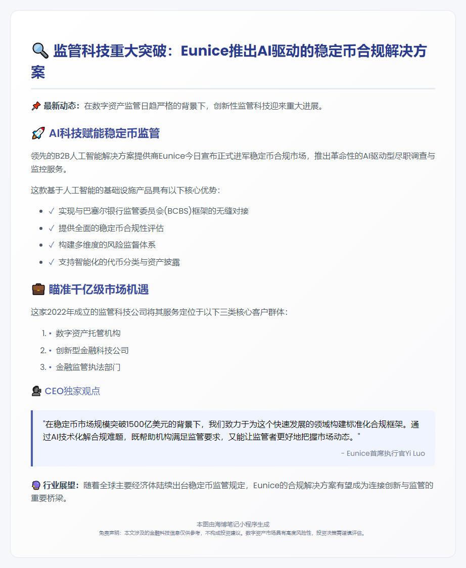 Eunice推出巴塞尔合规稳定币服务
