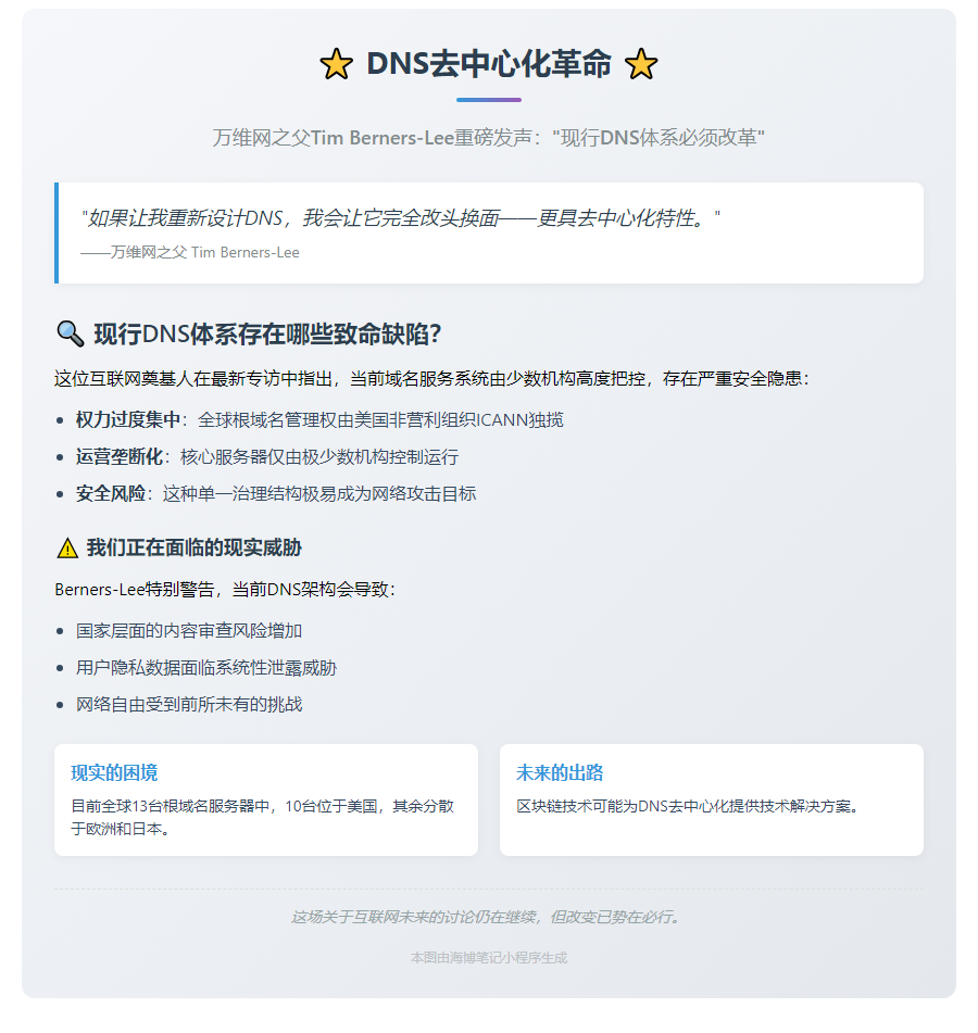 DNS需去中心化，万维网之父建议