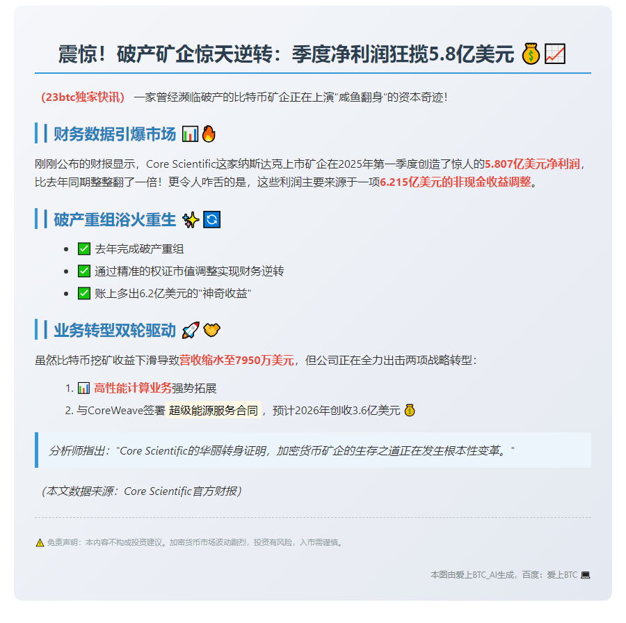 Core Scientific一季度净利5.8亿美元