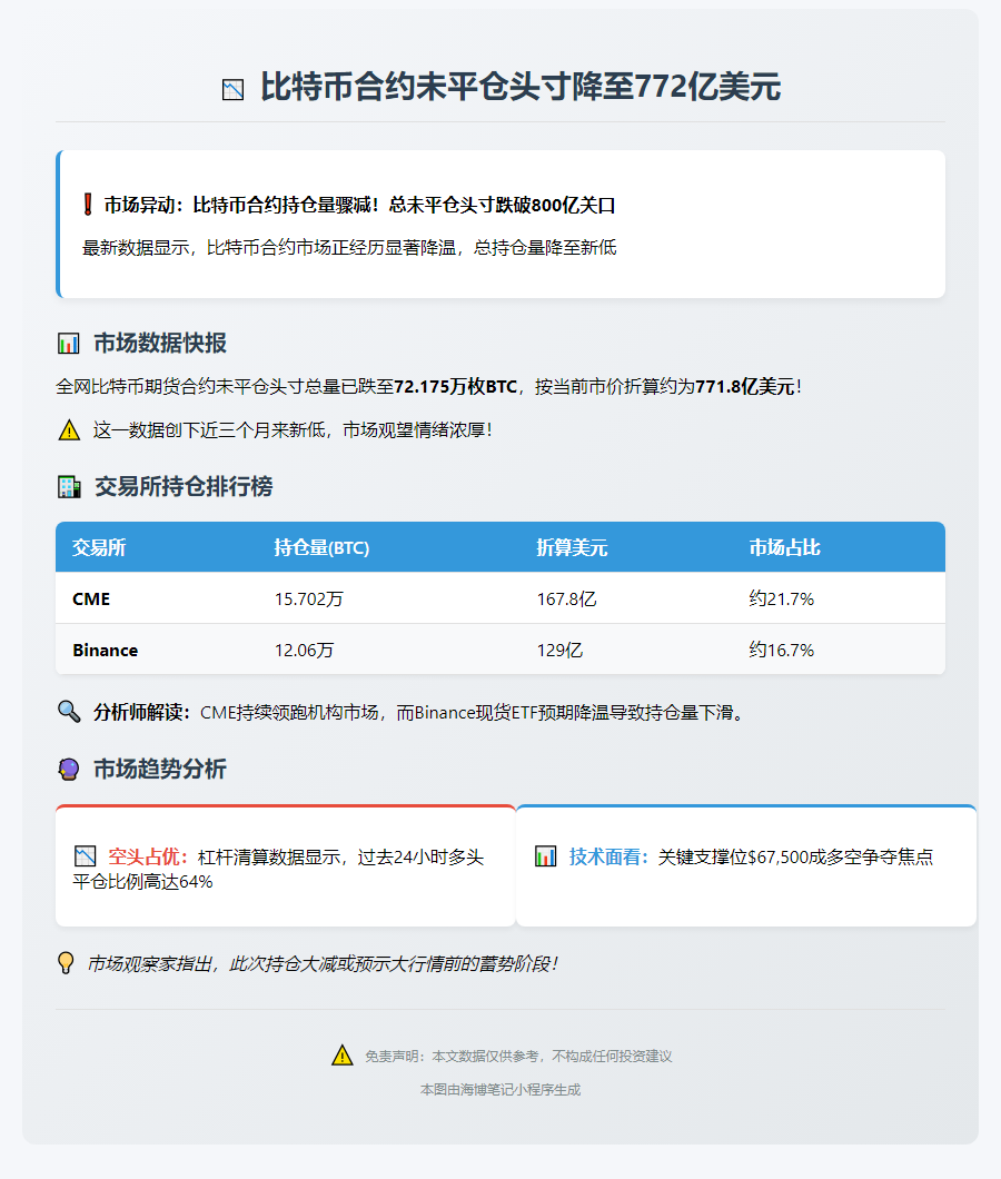 比特币合约未平仓头寸降至772亿美元