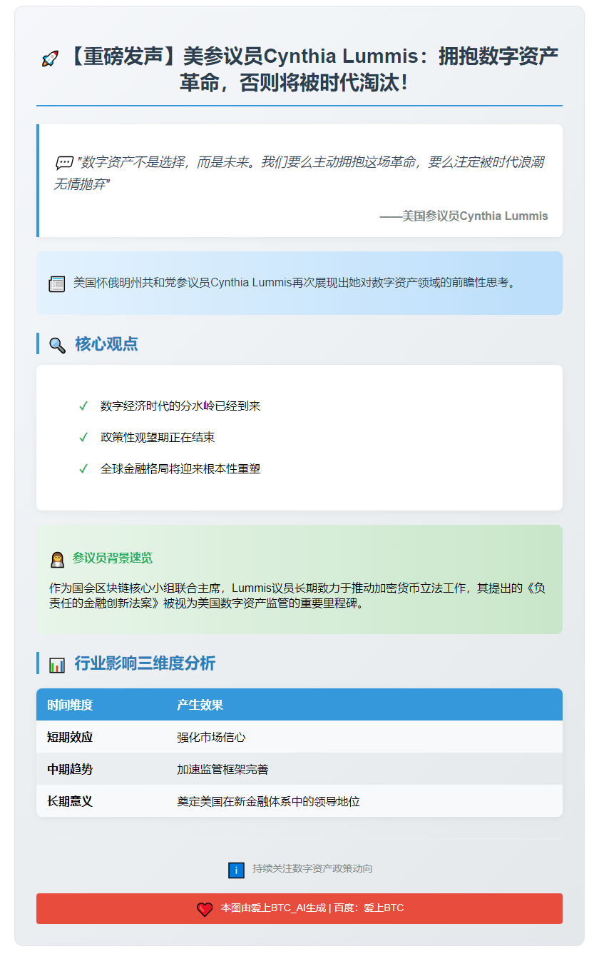 参议员Lummis力挺数字资产发展