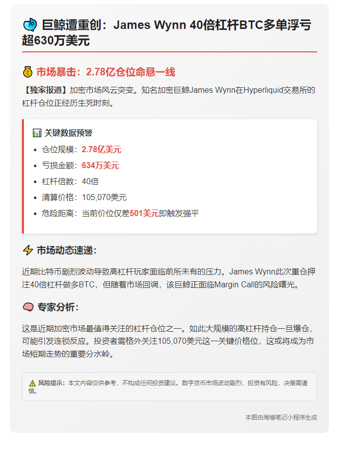 巨鲸爆仓！634万美元BTC多单失利
