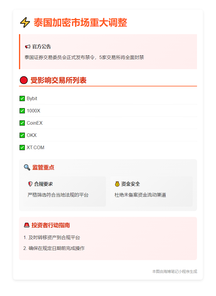 泰国6月28日封禁5家加密交易所