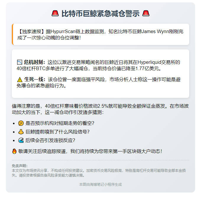 James Wynn减持40倍杠杆BTC多单