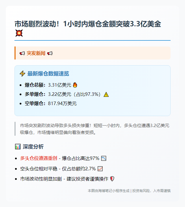 1小时爆仓超3亿，多单重创