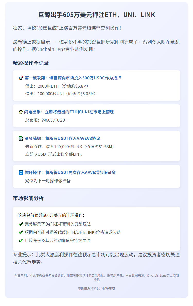 巨鲸出手605万美元押注ETH、UNI、LINK