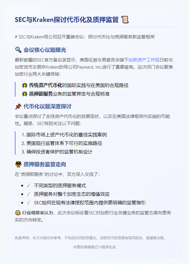 SEC与Kraken探讨代币化及质押监管