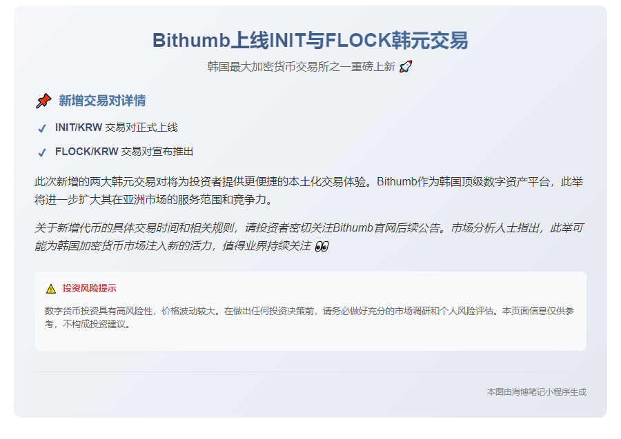 Bithumb上线INIT与FLOCK韩元交易