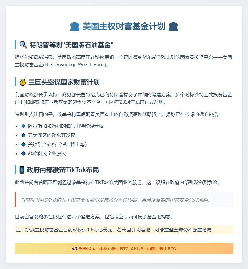 特朗普拟建主权财富基金 白宫担忧