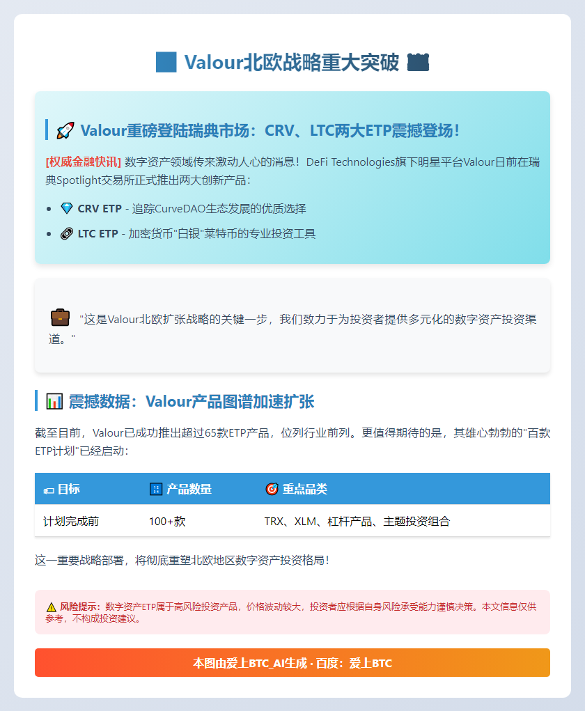 Valour在瑞典推出CRV和LTCETP，加速数字资产布局