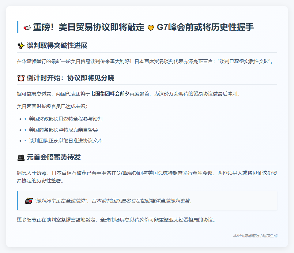美日贸易谈判有望6月达协议