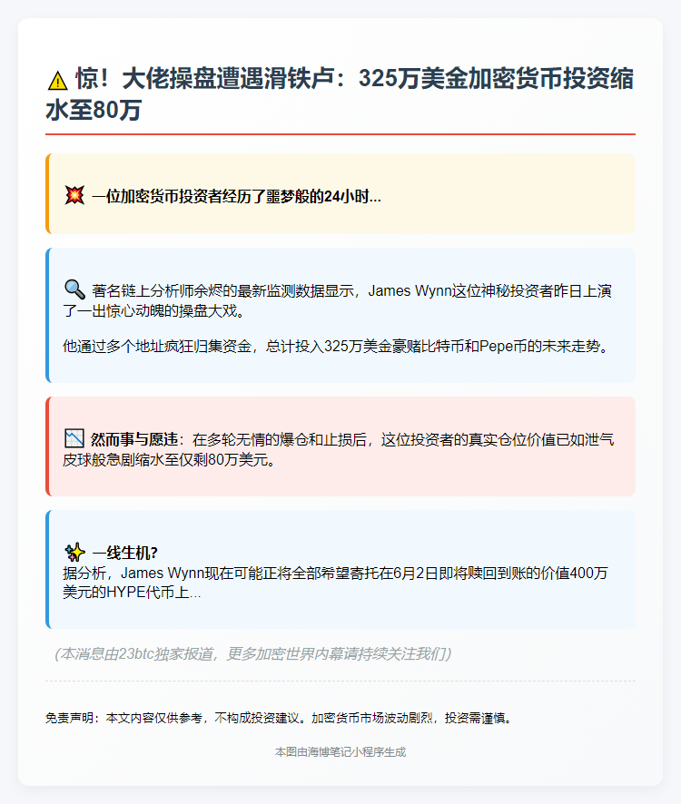 巨鲸325万开多BTC、PEPE惨亏至80万