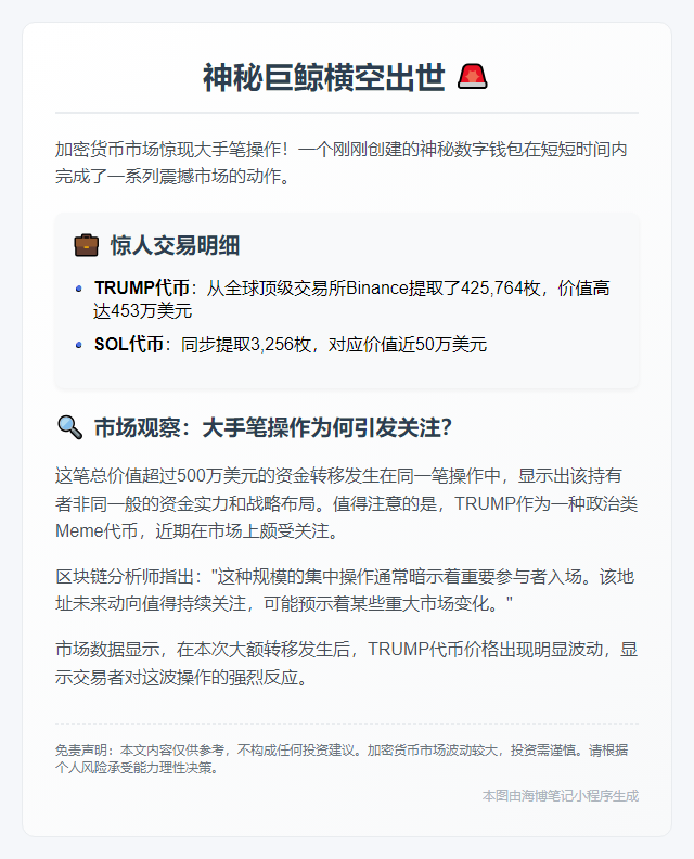 "新钱包从Binance提取425万$TRUMP"