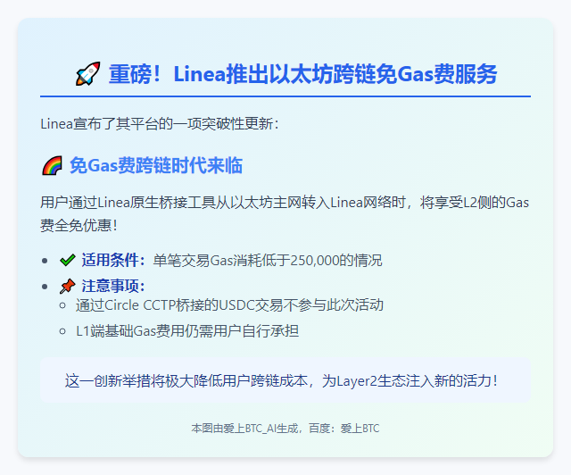 Linea推出以太坊零Gas费跨链桥