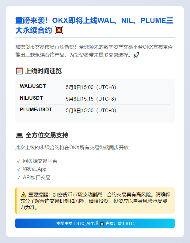 OKX上线WAL、NIL、PLUME永续合约