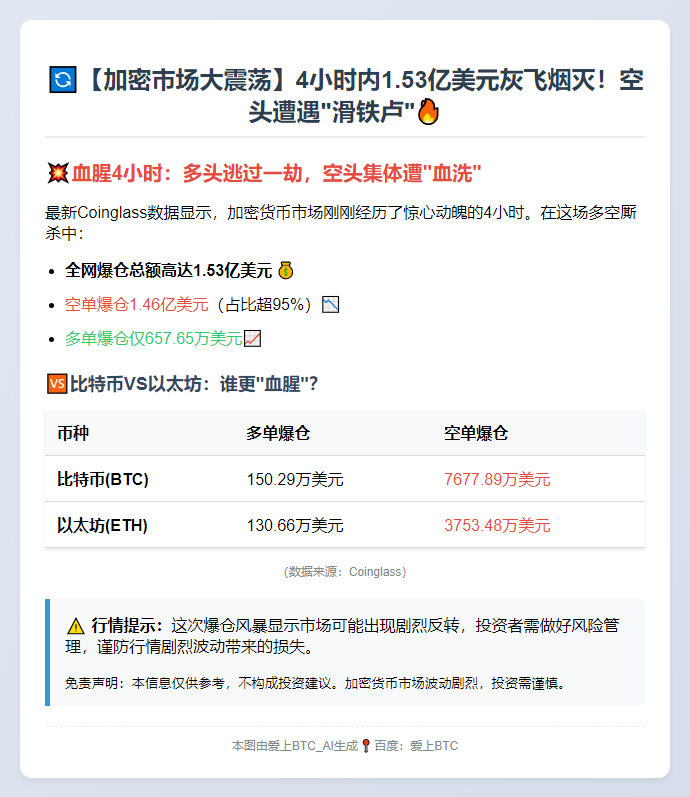4小时爆仓1.53亿 空单惨遭血洗