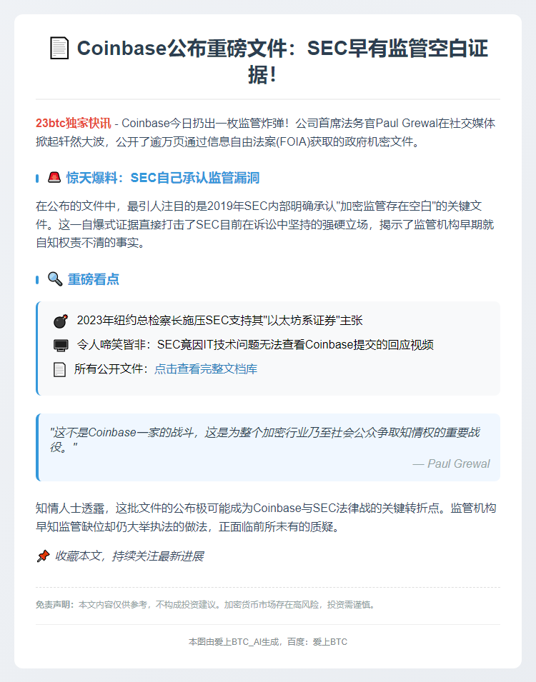 Coinbase曝光万页文件，揭秘SEC监管空白