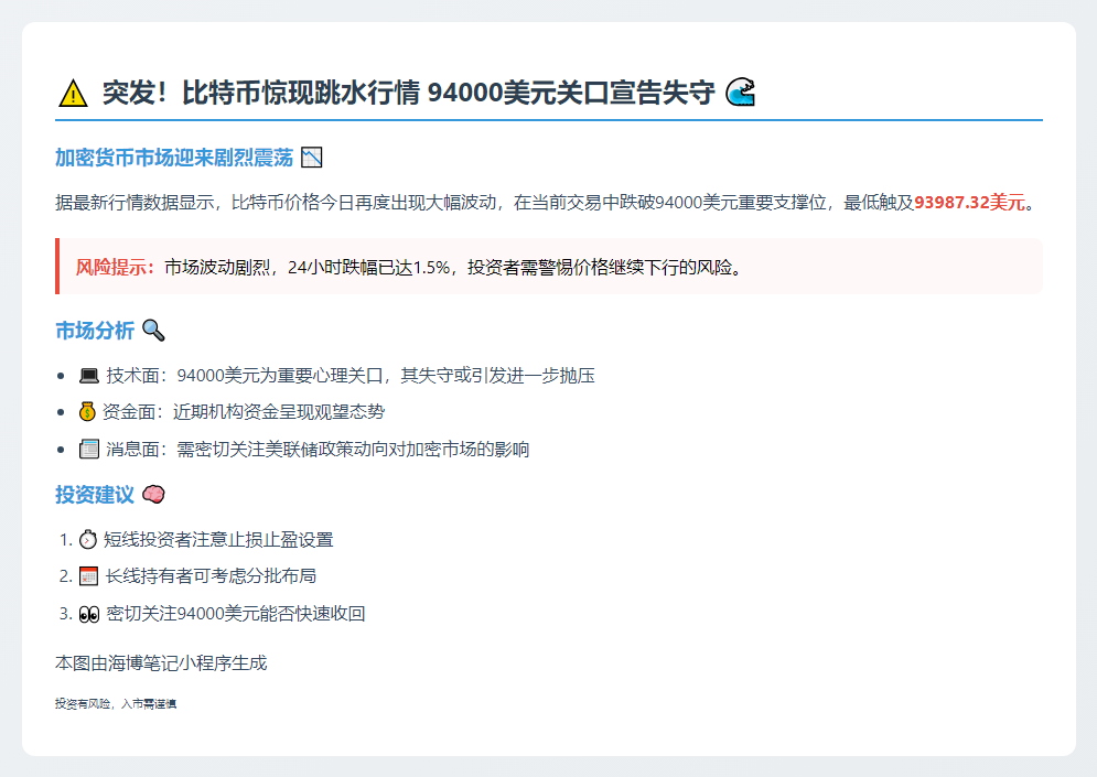 BTC跌破9.4万美元