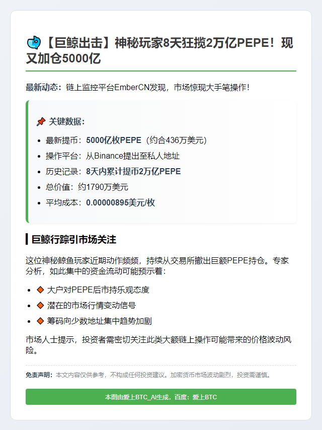 巨鲸再提436万PEPE