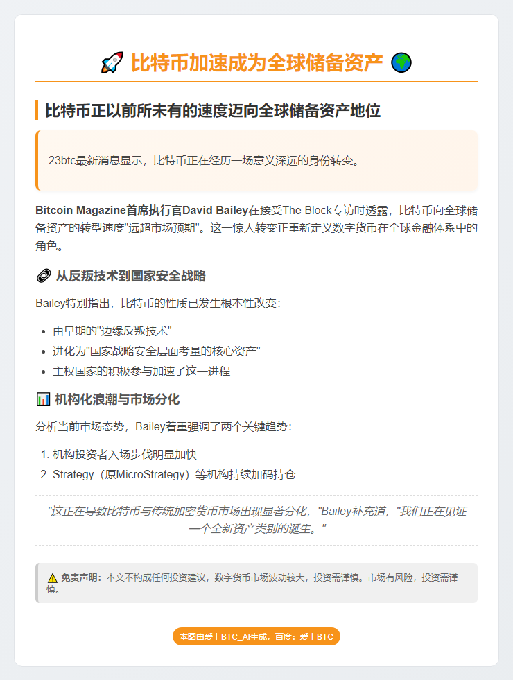 比特币加速成为全球储备资产