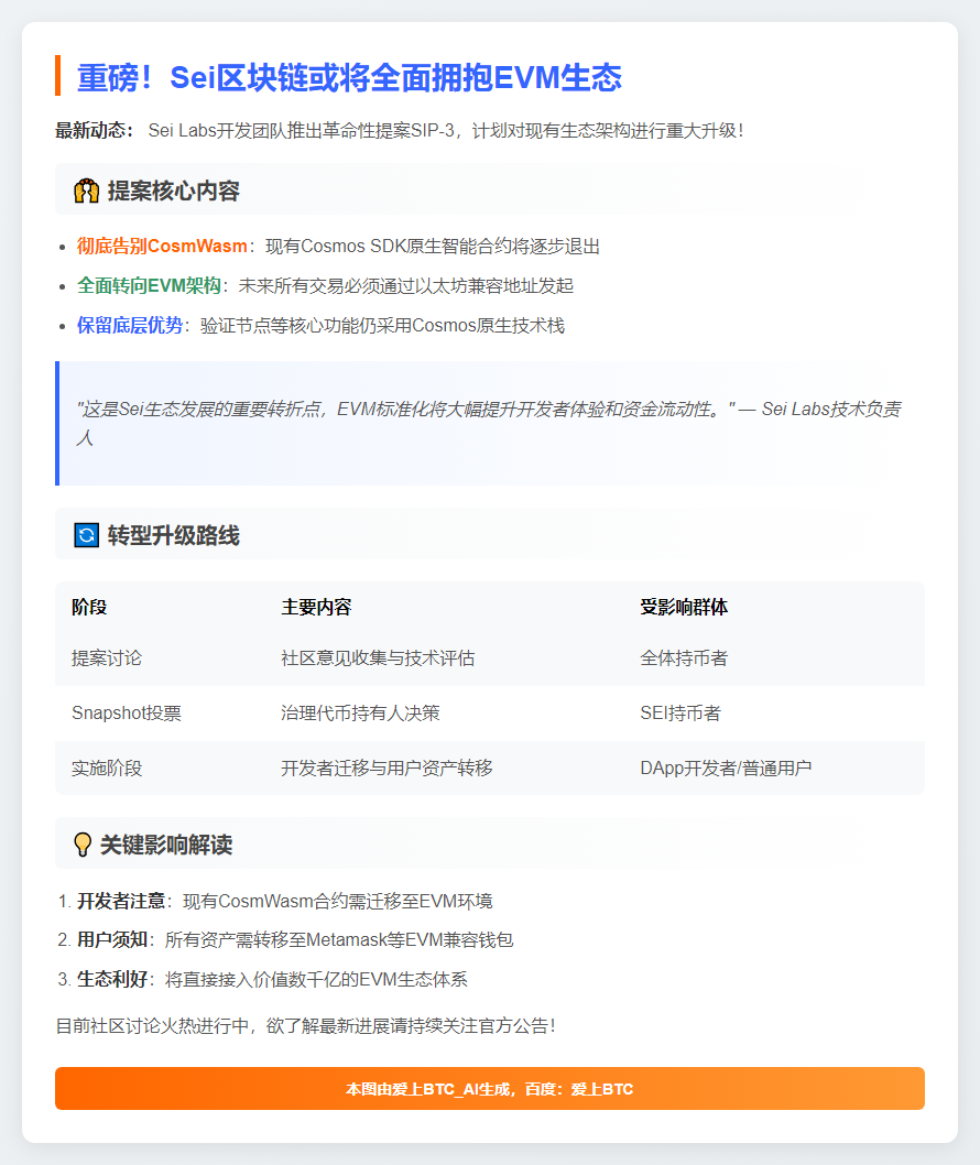 Sei社区拟弃用Cosmos账户转向EVM
