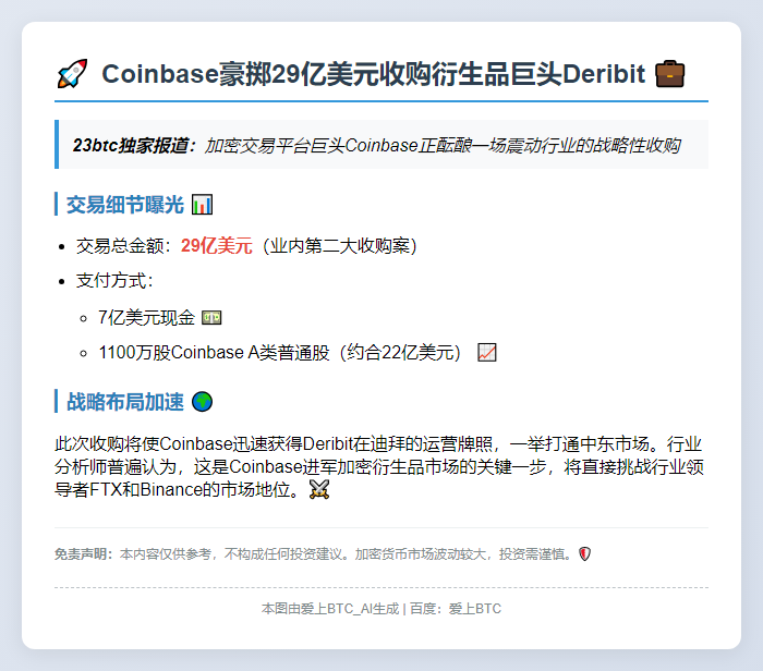Coinbase欲29亿收购Deribit