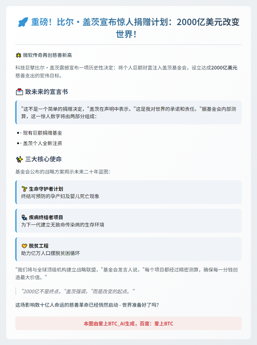 盖茨捐巨资给基金会