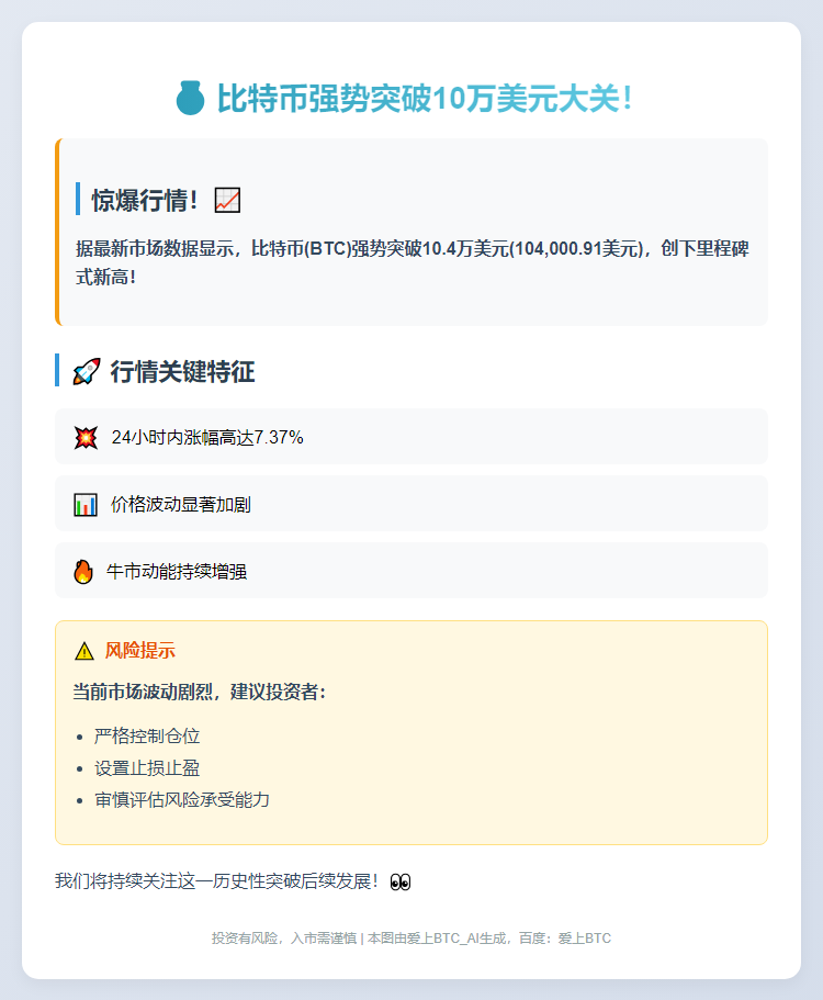 比特币突破10.4万美元