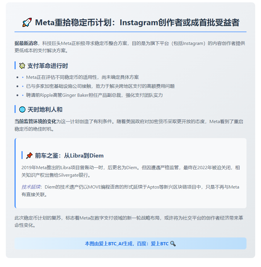 Meta欲整合稳定币降低成本