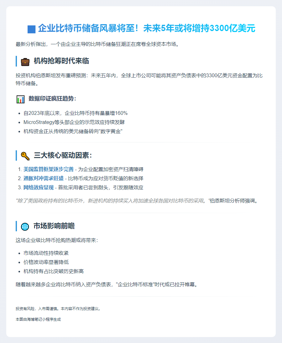 比特币储备或增3300亿美元