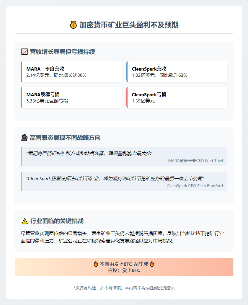 "MARA与CleanSpark Q1营收增仍亏损"