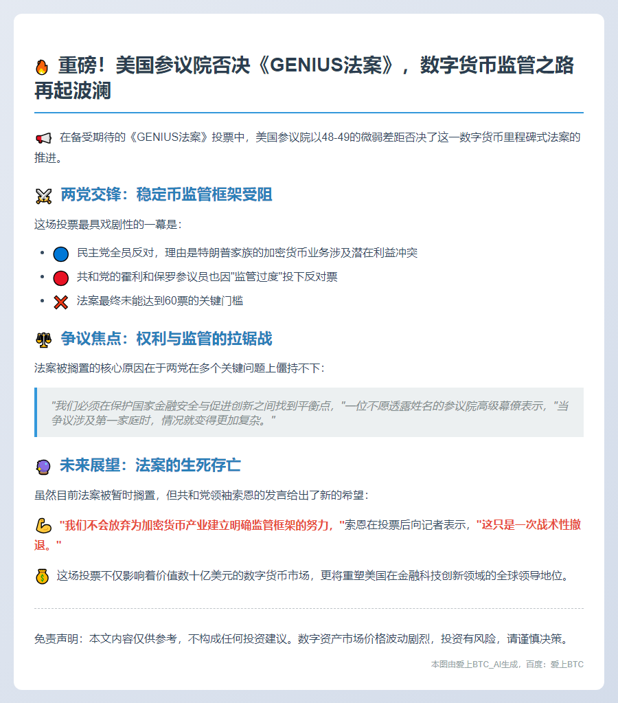 美参议院否决《GENIUS法案》