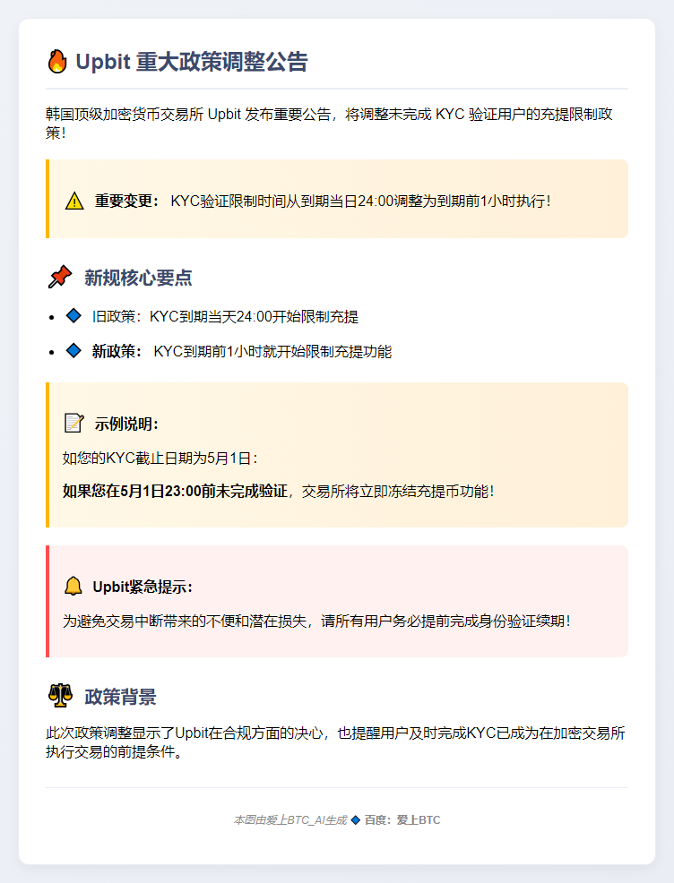Upbit调整KYC未完成用户充提限制
