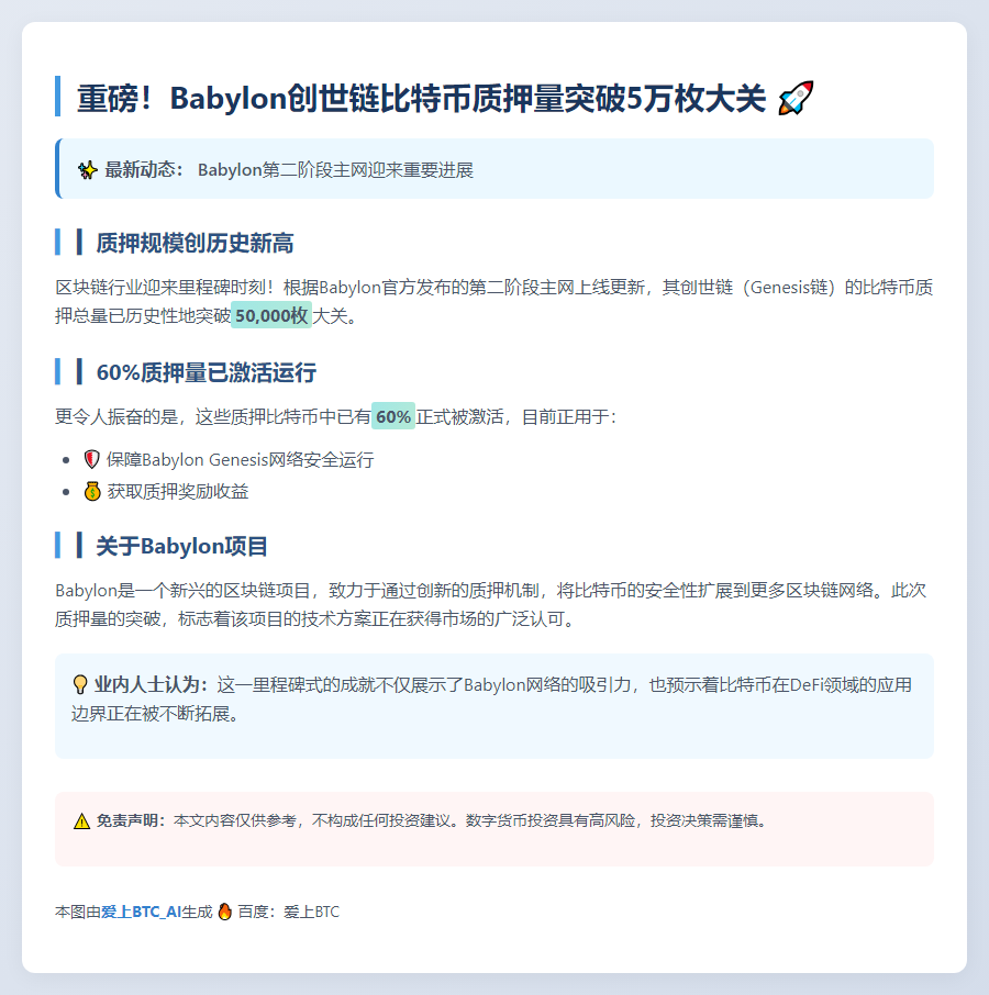 Babylon比特币质押量破5万枚