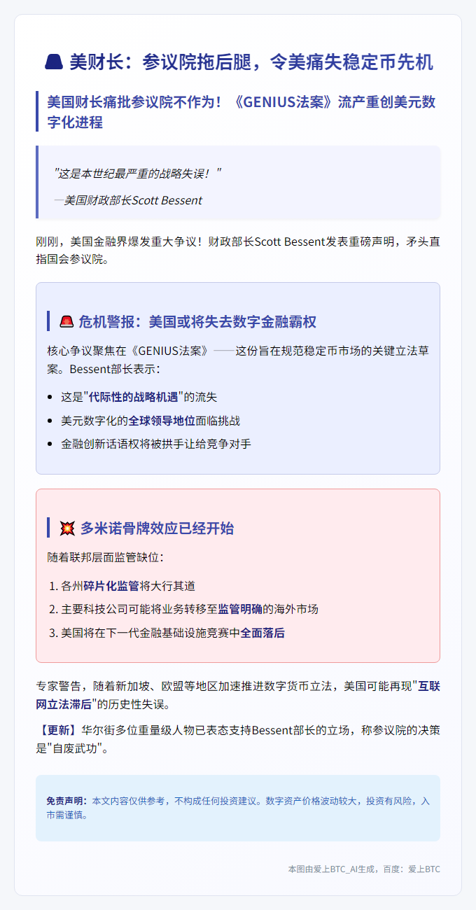 美财长：参议院拖后腿，令美痛失稳定币先机