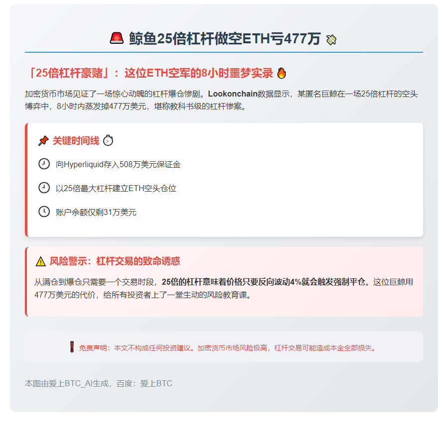 鲸鱼25倍杠杆做空ETH亏477万