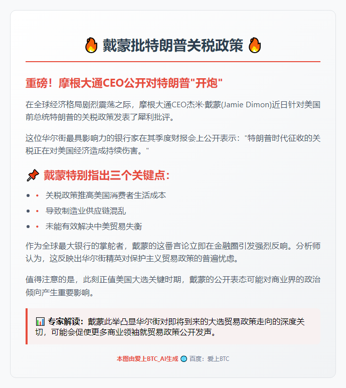 戴蒙批特朗普关税政策