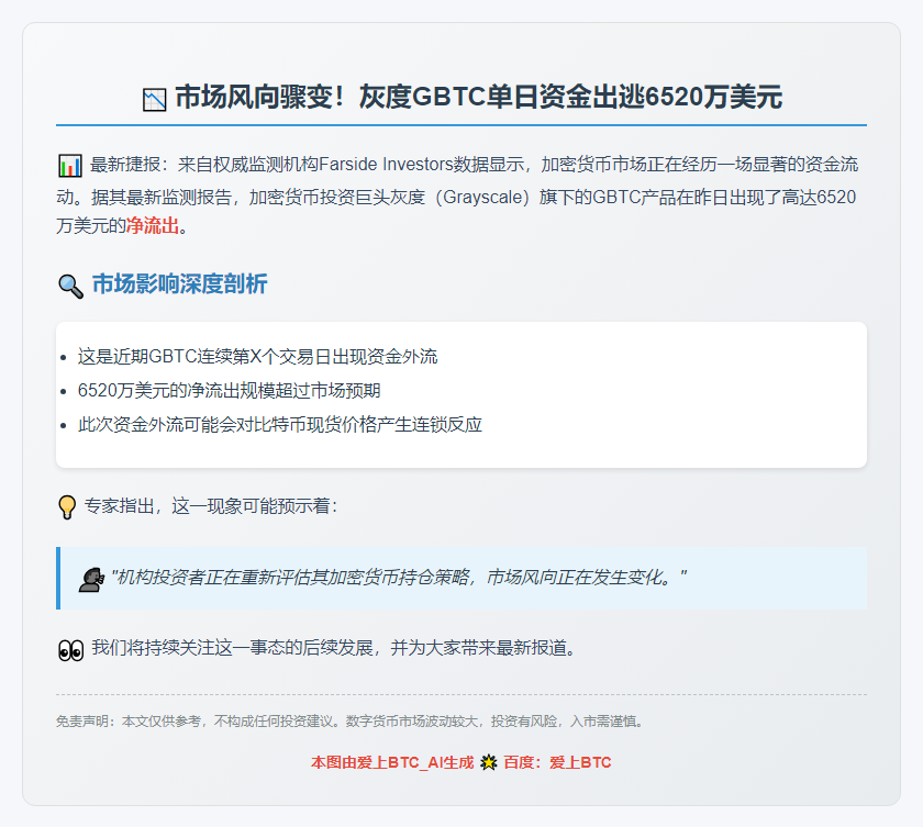 灰度GBTC单日净流出6520万美元