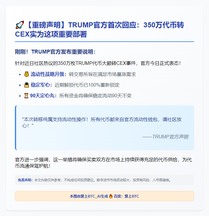 特朗普官方向CEX转移350万代币助力流动性
