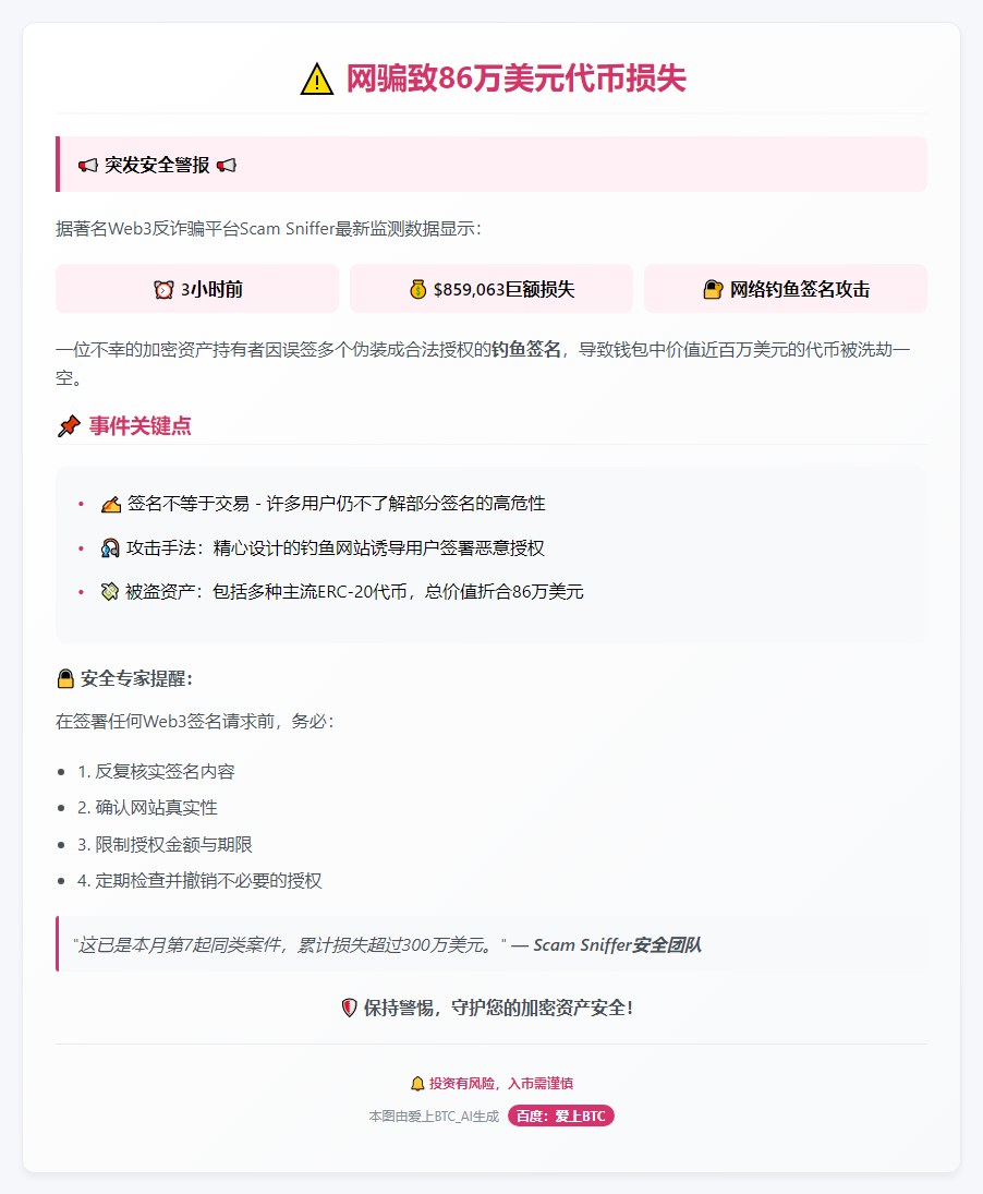 网骗致86万美元代币损失