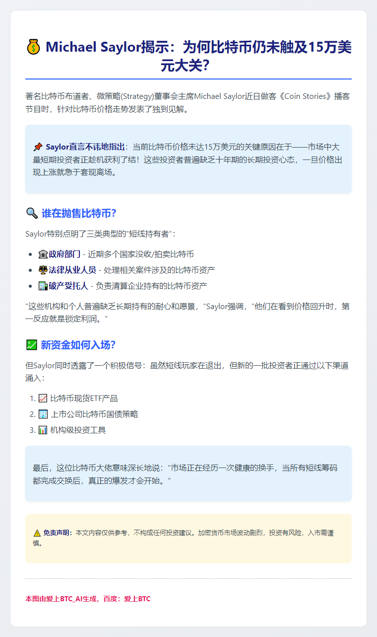 比特币难破15万：短期投资者过早离场