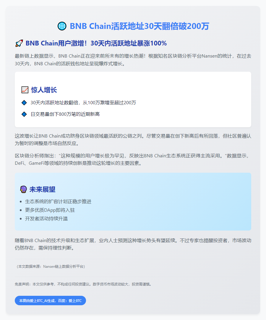 BNB Chain活跃地址30天翻倍破200万