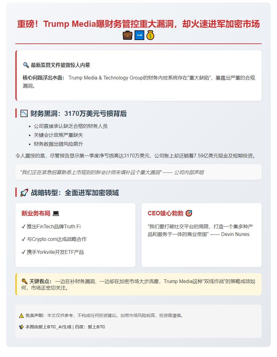 特朗普媒体曝财务漏洞 仍进军加密货币