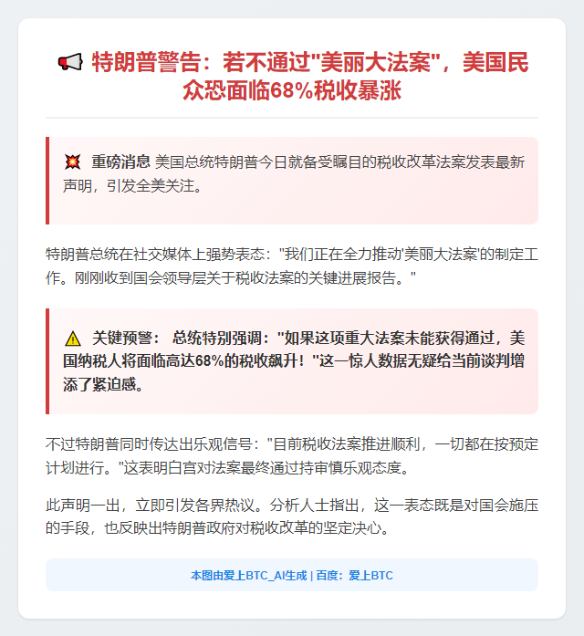 特朗普：税收或暴涨68%