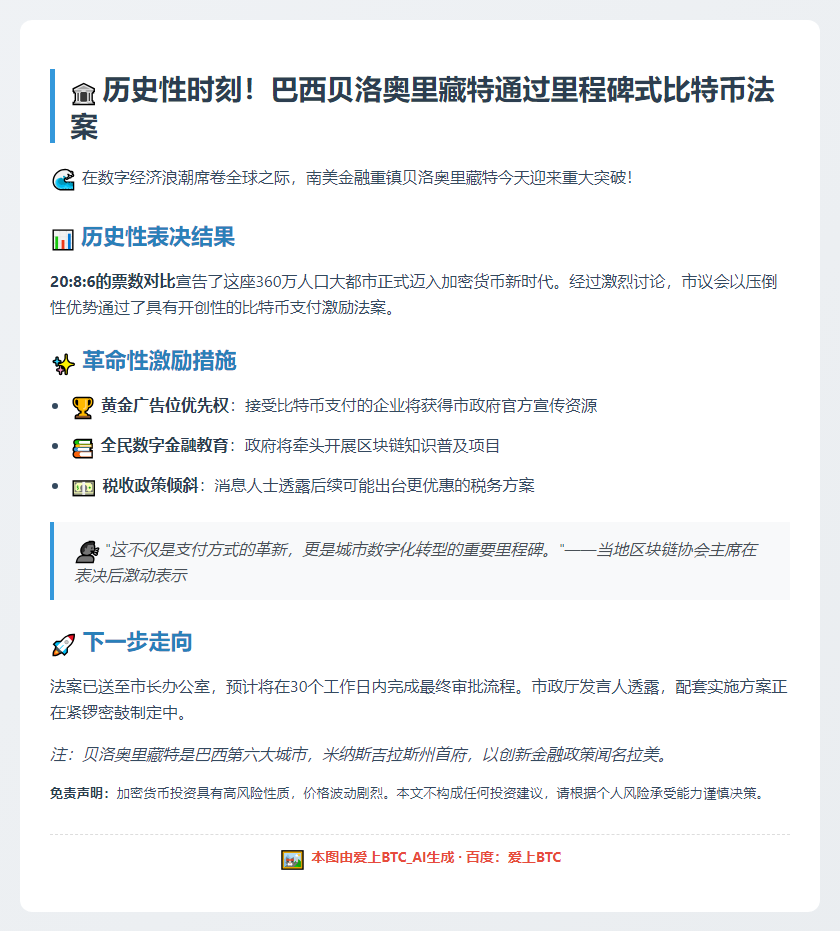 巴西贝洛市通过比特币法案