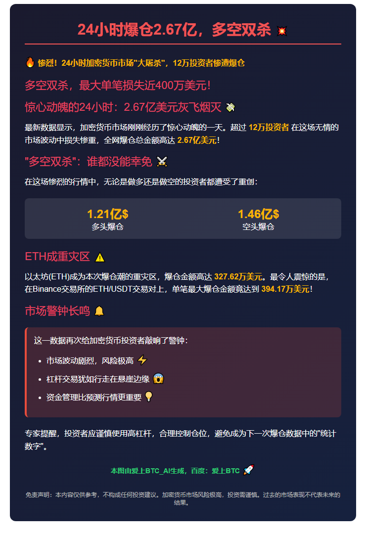 24 小时爆仓 2.67 亿，多空双杀