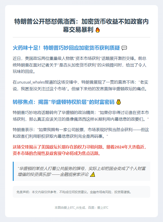 特朗普批佩洛西借加密货币内幕交易获利