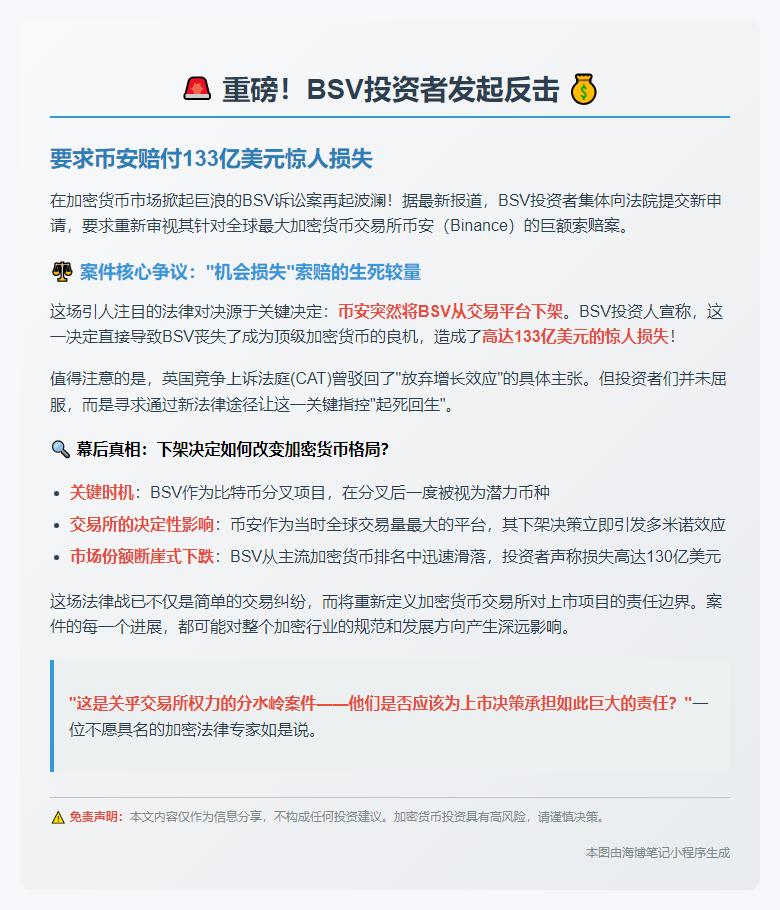 BSV投资者呼吁恢复币安索赔要求