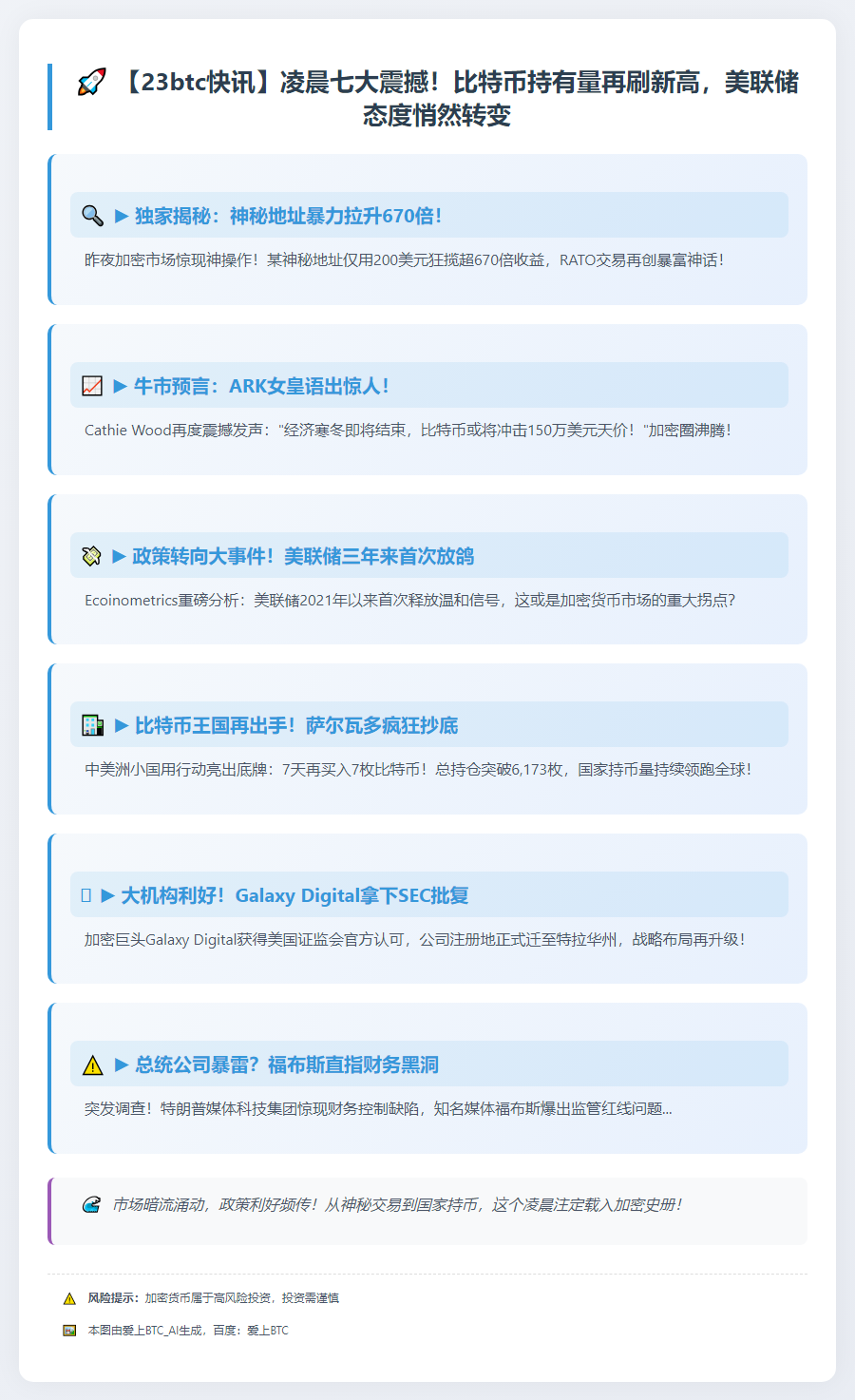 23btc晨讯 | 5月11日夜盘要闻