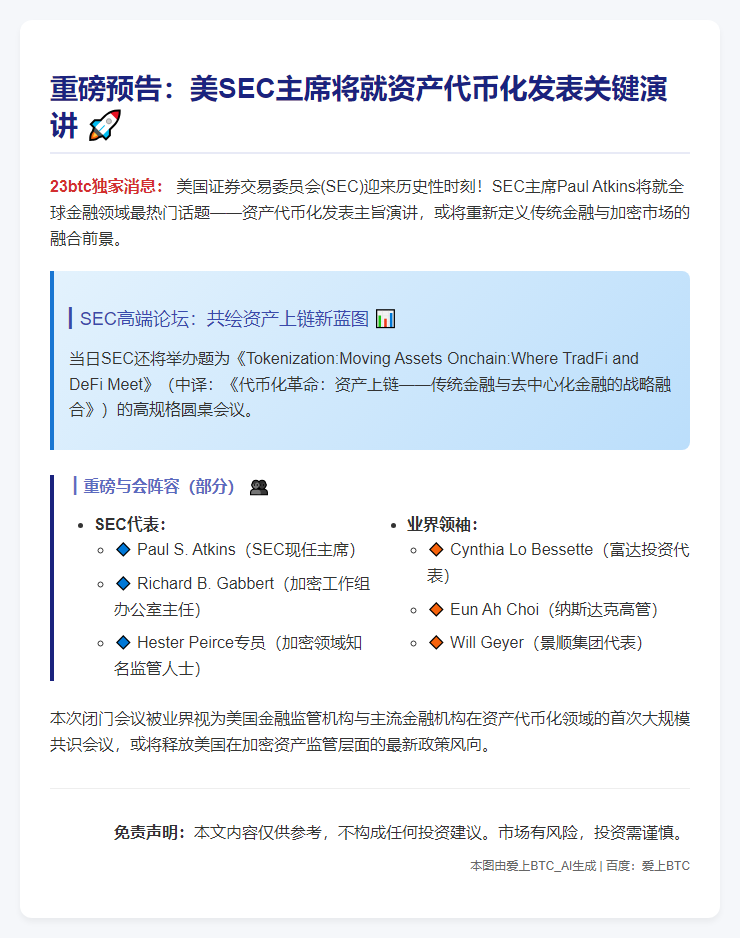 SEC主席将演讲资产代币化